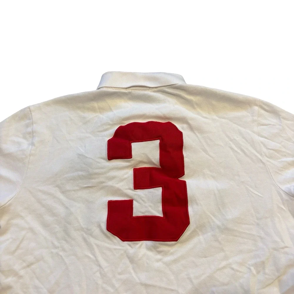 Polo Ralph Lauren Mens White Big Pony LXVII Custom Fit Polo Shirt Size M 3 Patch